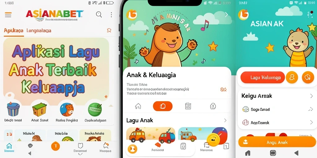 Antarmuka aplikasi ASIANABET dengan pilihan lagu anak.