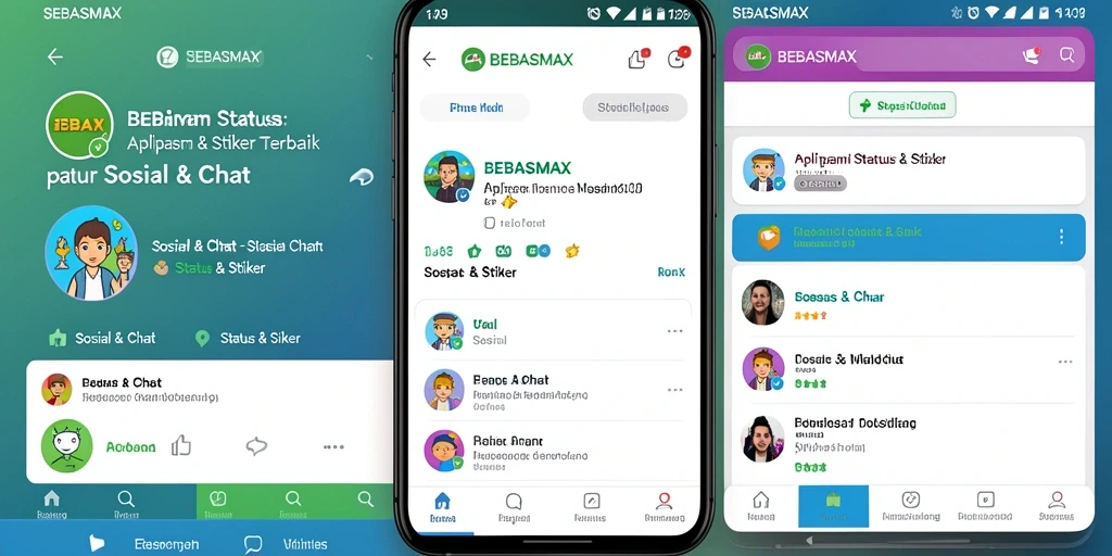 Tampilan antarmuka aplikasi BEBASMAX dengan berbagai pilihan stiker.