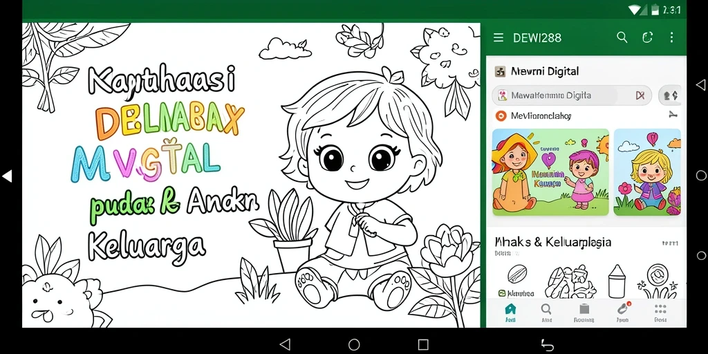 Tampilan antarmuka DEWI288 untuk mewarnai digital yang interaktif.