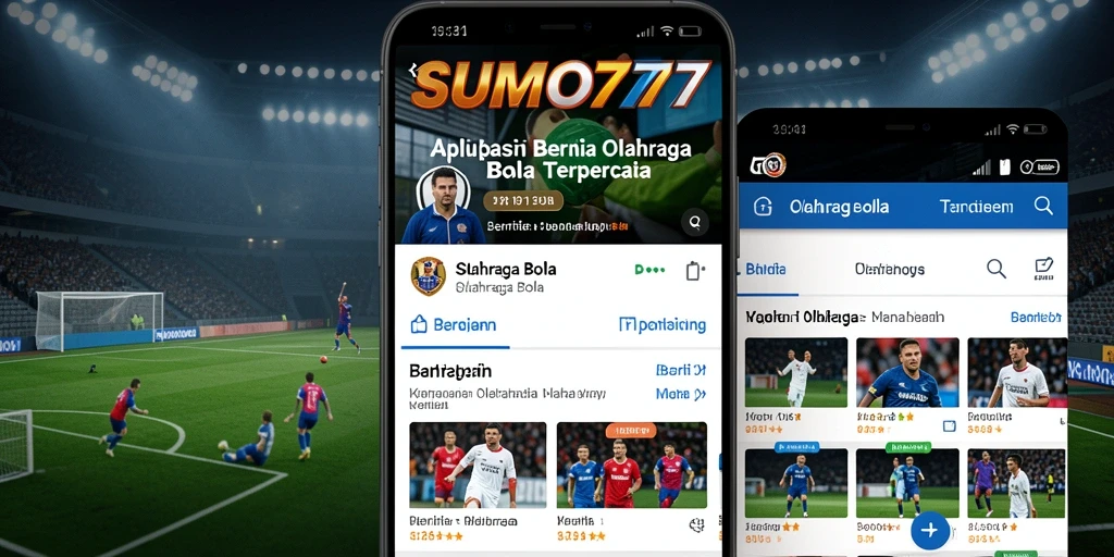 Antarmuka pengguna SUMO777 menampilkan berita dan statistik olahraga bola.