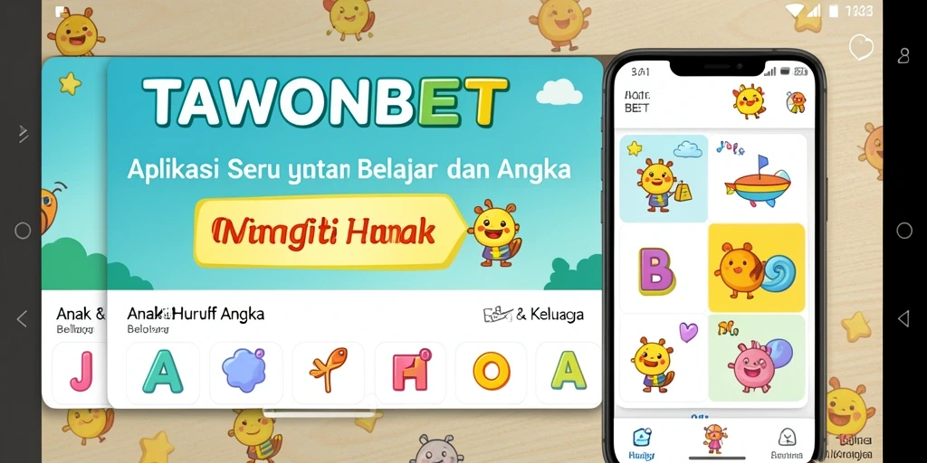 Screenshot antarmuka TAWONBET saat belajar huruf dan angka.